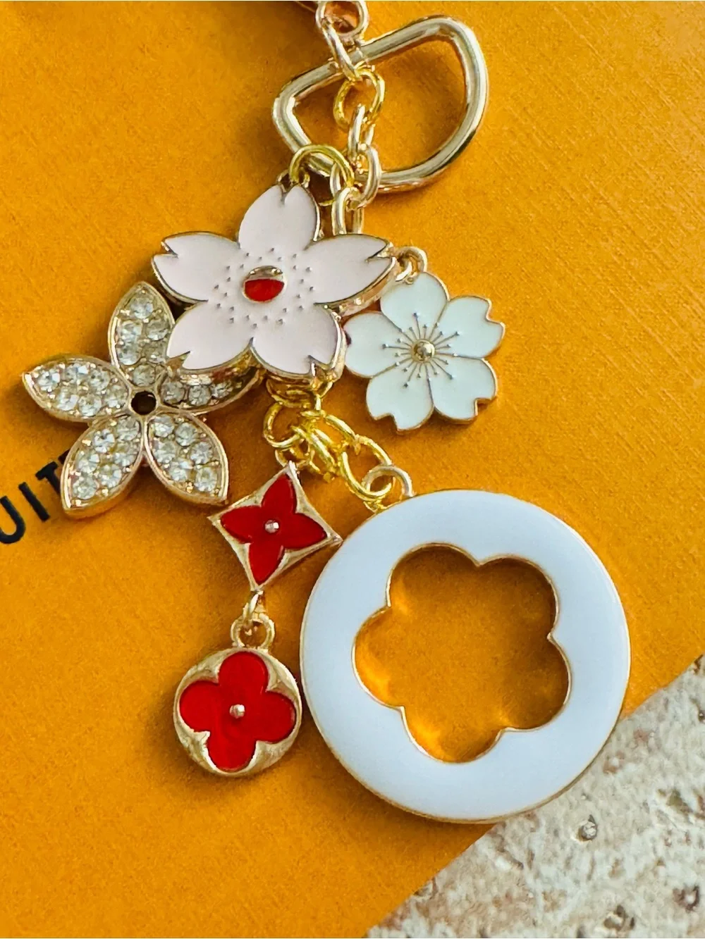 LV RARE Murakami Stamped Hardware & Fashion Accents on Gold Key Chain/Bag Charm